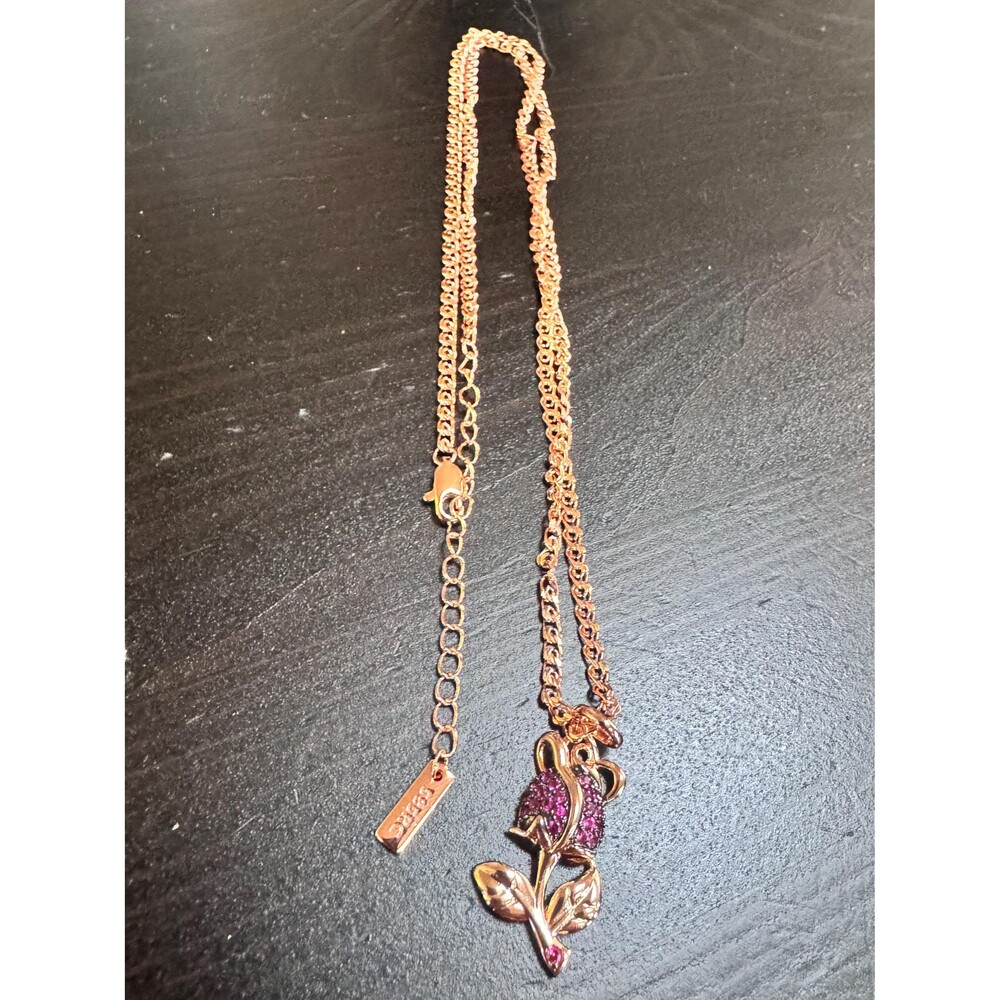 585 14K RG Stamped Vintage Pave Purple Ruby Rose Pendant 19” Necklace Chain